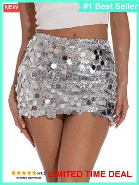 Mini Sequin Pencil Skirt High Waisted Stretch Sparkly Party Skirt